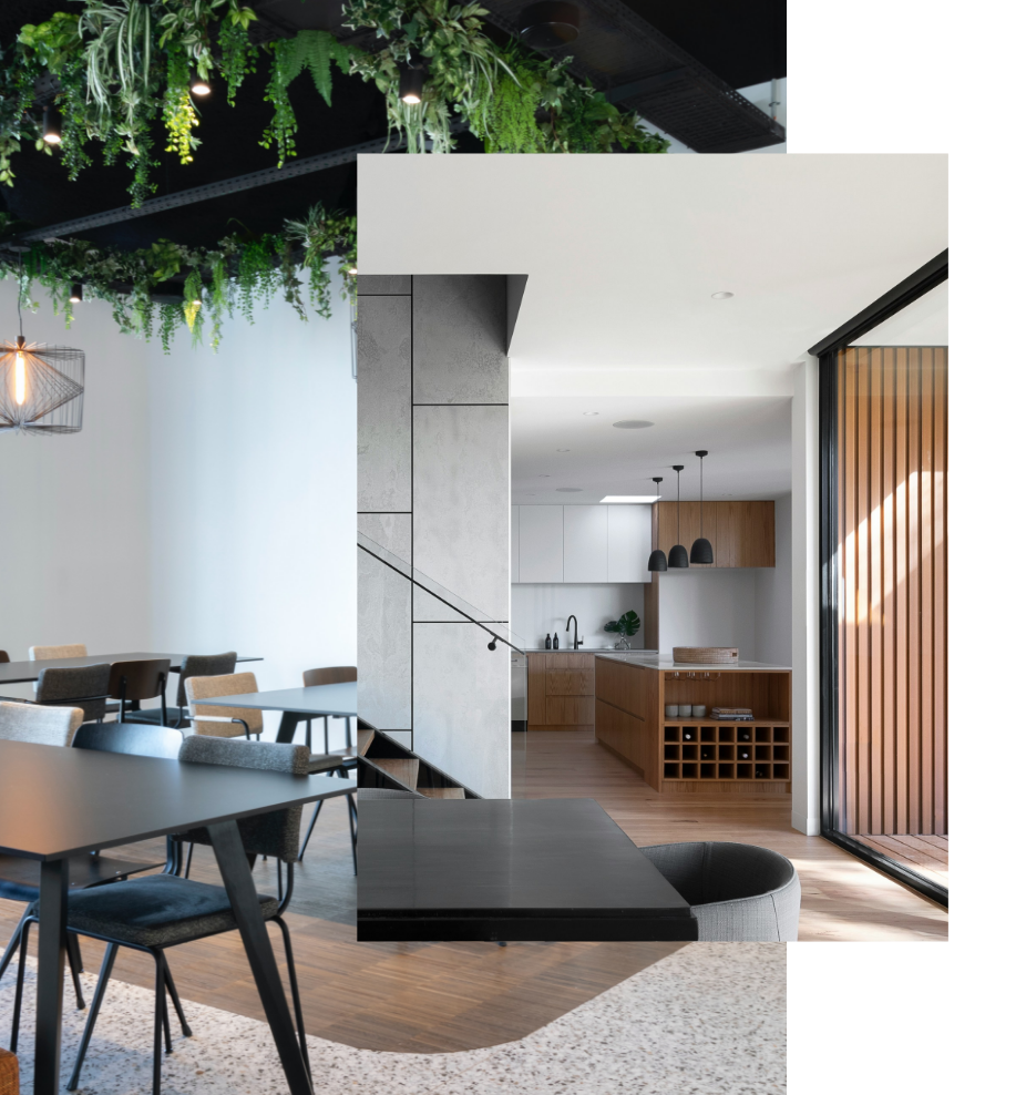 Espace de réunion avec cuisine ouverte et design moderne chez Marie Makos à Sciez